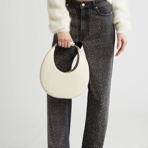 New GESTUZ Zorah Studded High Waist Straight Leg Jeans in Dark Grey Washed